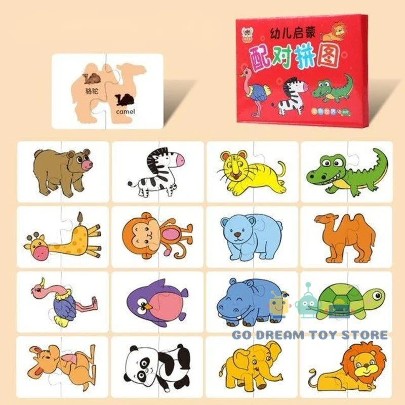 32Pcs Toddler Matching Cards – Montessori Animal & Shape Puzzle Set