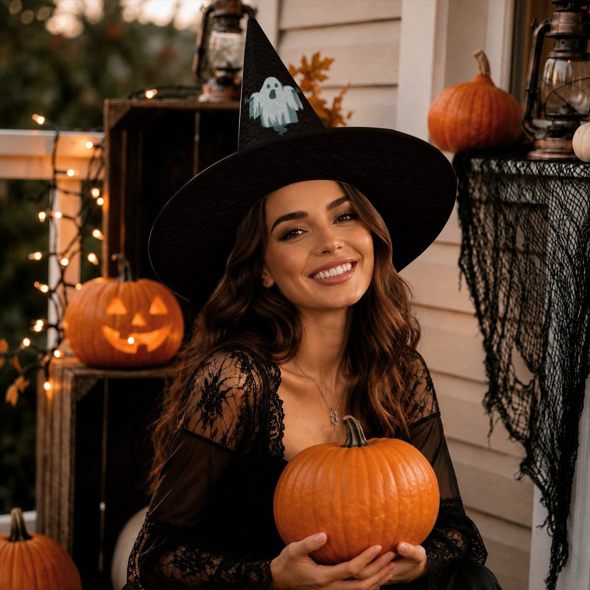 Personalized Ghost Halloween Witch Hat with Custom Name – Witch Costume Accessory for Adults & Teens