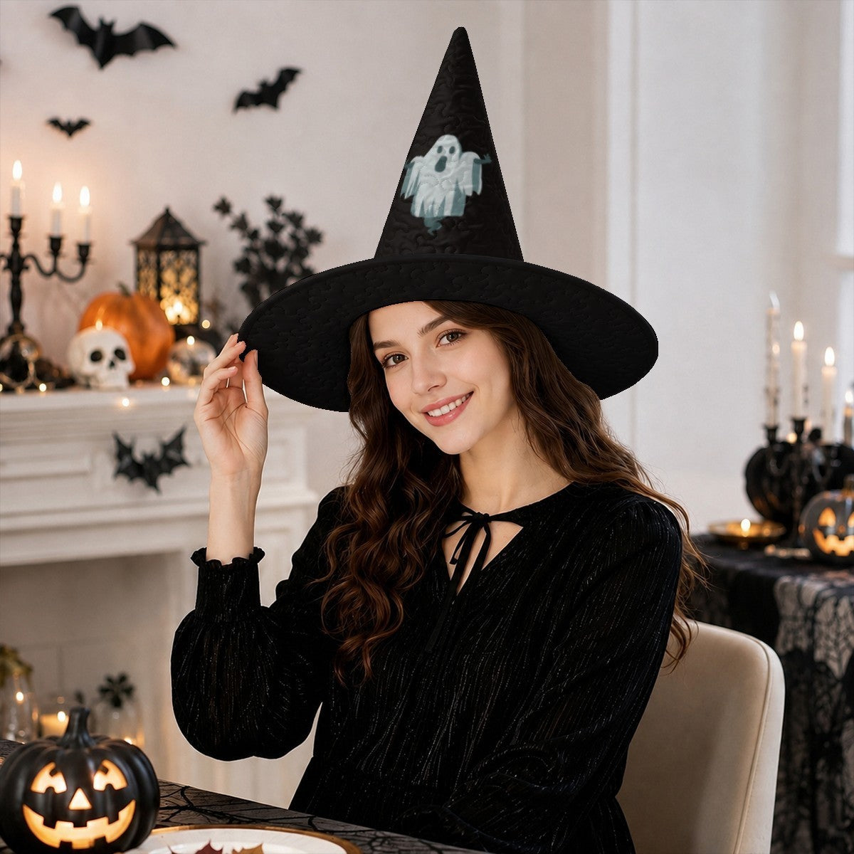 Personalized Ghost Halloween Witch Hat with Custom Name – Witch Costume Accessory for Adults & Teens