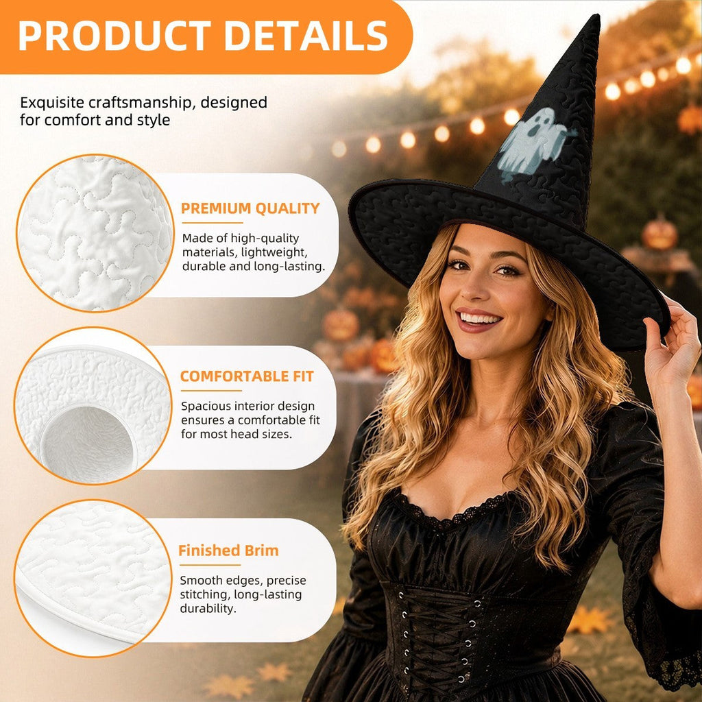 Personalized Ghost Halloween Witch Hat with Custom Name – Witch Costume Accessory for Adults & Teens