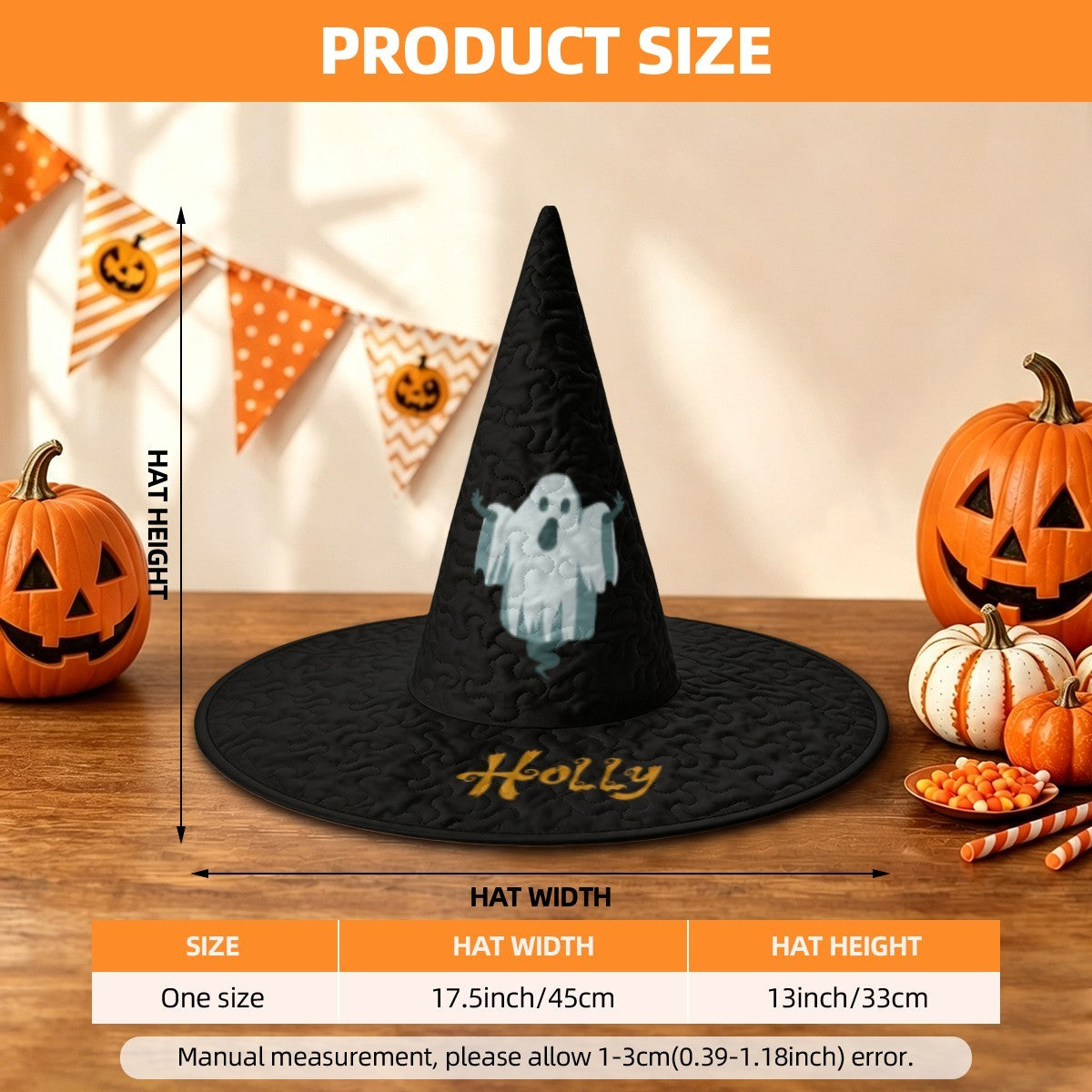 Personalized Ghost Halloween Witch Hat with Custom Name – Witch Costume Accessory for Adults & Teens