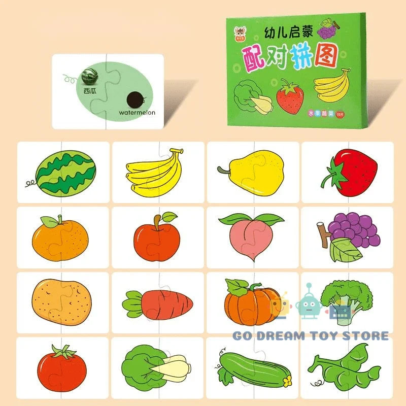 32Pcs Toddler Matching Cards – Montessori Animal & Shape Puzzle Set