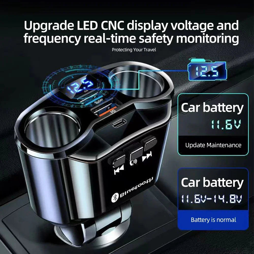 Dual USB Fast Car Charger Multi Port Quick Charge with Bluetooth