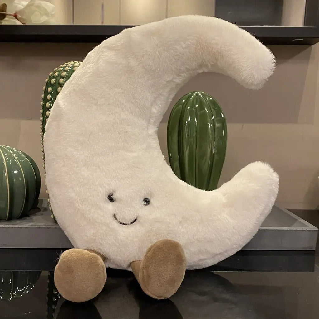 Smile Face Sun & Moon Plush Toy – Cute Cartoon Weather Pillow