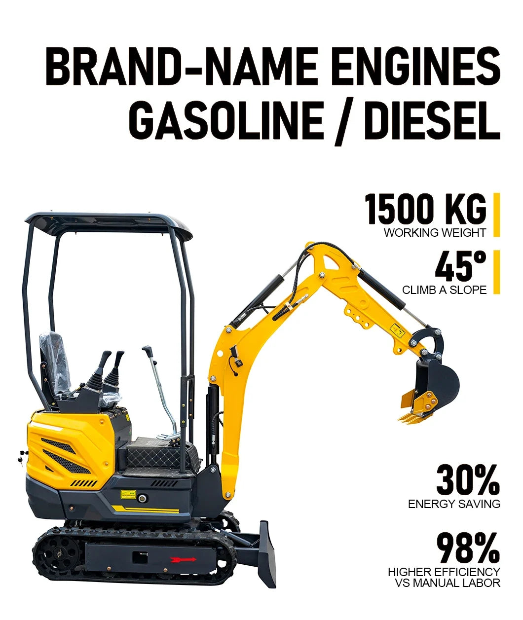 1 Ton Mini Excavator – Compact Micro Digger with Custom Colors for Greenhouse & Farm
