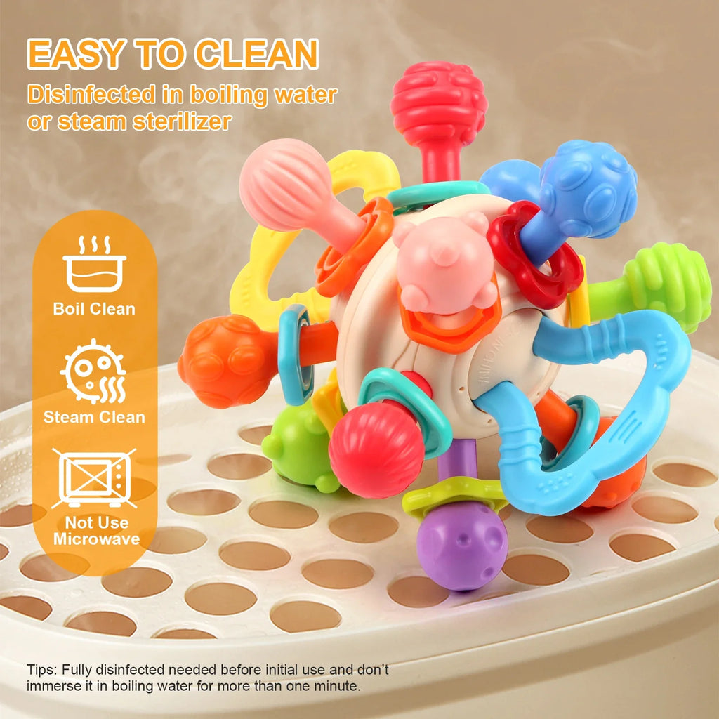 Baby Silicone Manhattan Ball – Soft Teether & Rattle Toy 0–12 Months