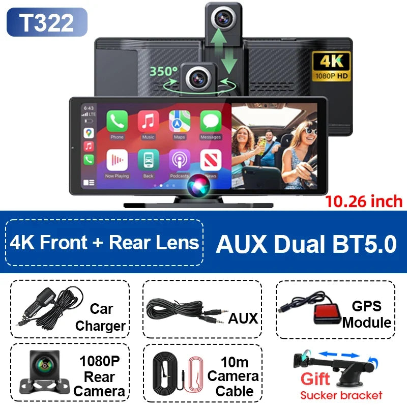 10.26" Portable CarPlay Screen – Wireless Car Stereo Touch Display