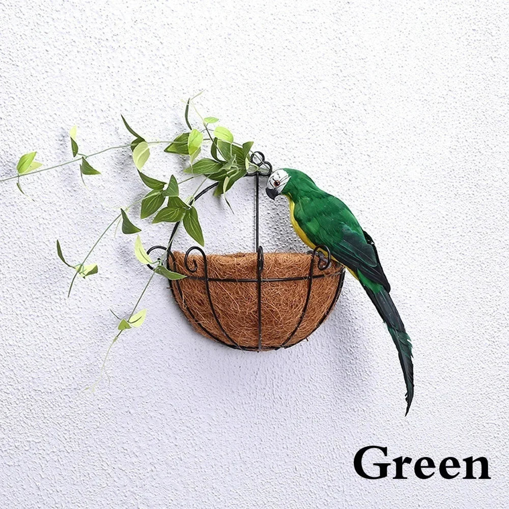Handmade Feather Parrot Statue – Lifelike Bird Ornament for Garden and Home Decor