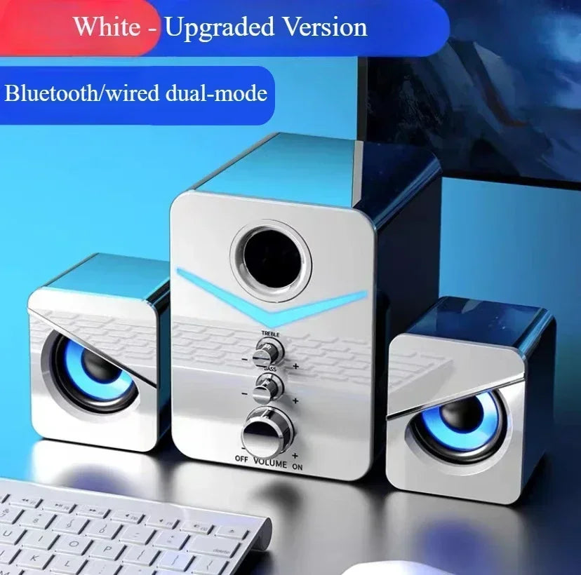 USB Desktop Speakers with Built-In Microphone – Wired Stereo Computer Speakers