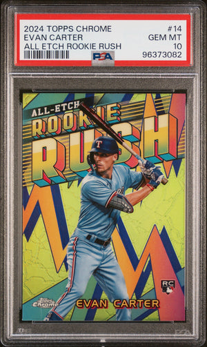 Graded 2024 Topps Chrome Evan Carter #14 All Etch Rookie Rush Rookie RC Baseball Card PSA 10 Gem Mint
