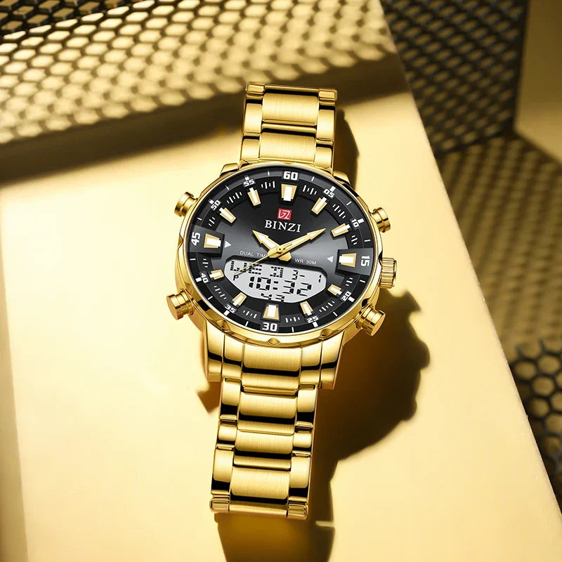 Men's Gold-Tone Stainless Steel Quartz Watch – Luxury Dress Watch