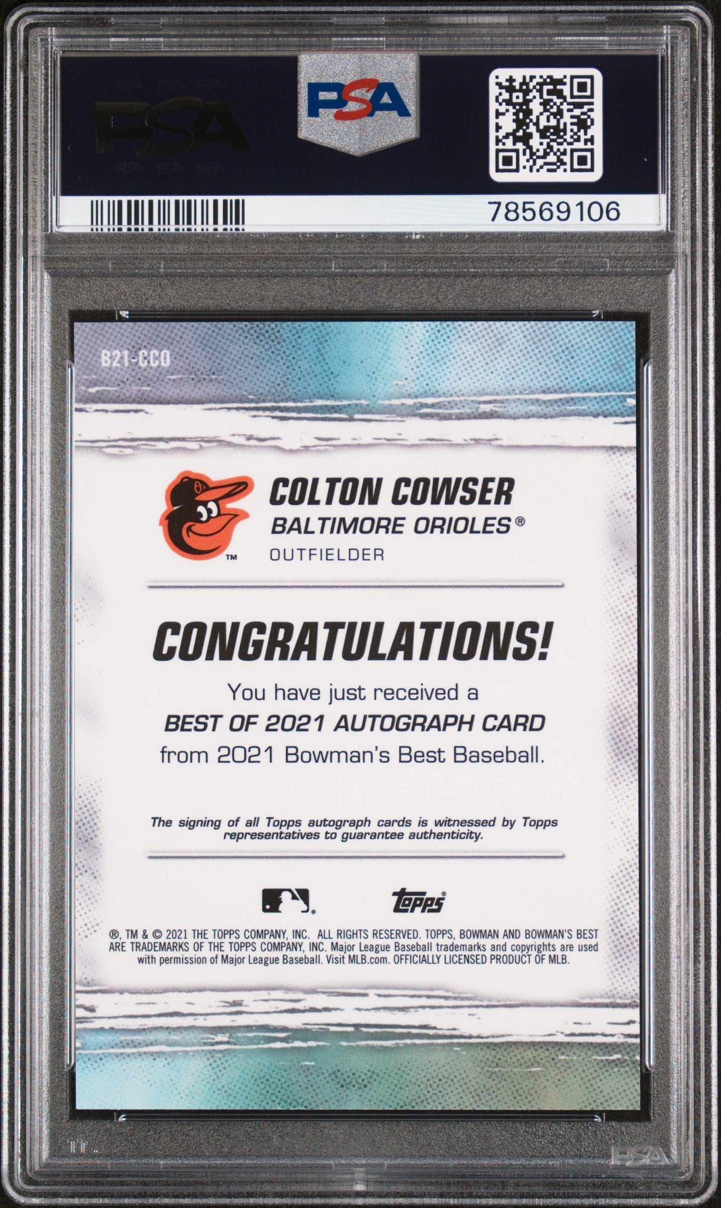 Graded 2021 Topps Bowmans Best Colton Cowser #B21CCO Best of 2021 Autographs Rookie RC Baseball Card PSA 10 Gem Mint