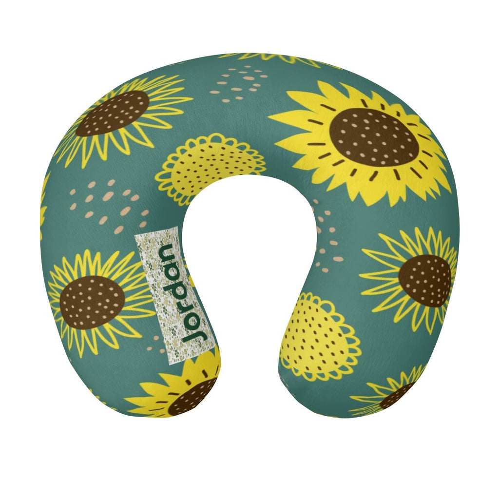 Personalized Sunflower Travel Neck Pillow | Custom Name Gift