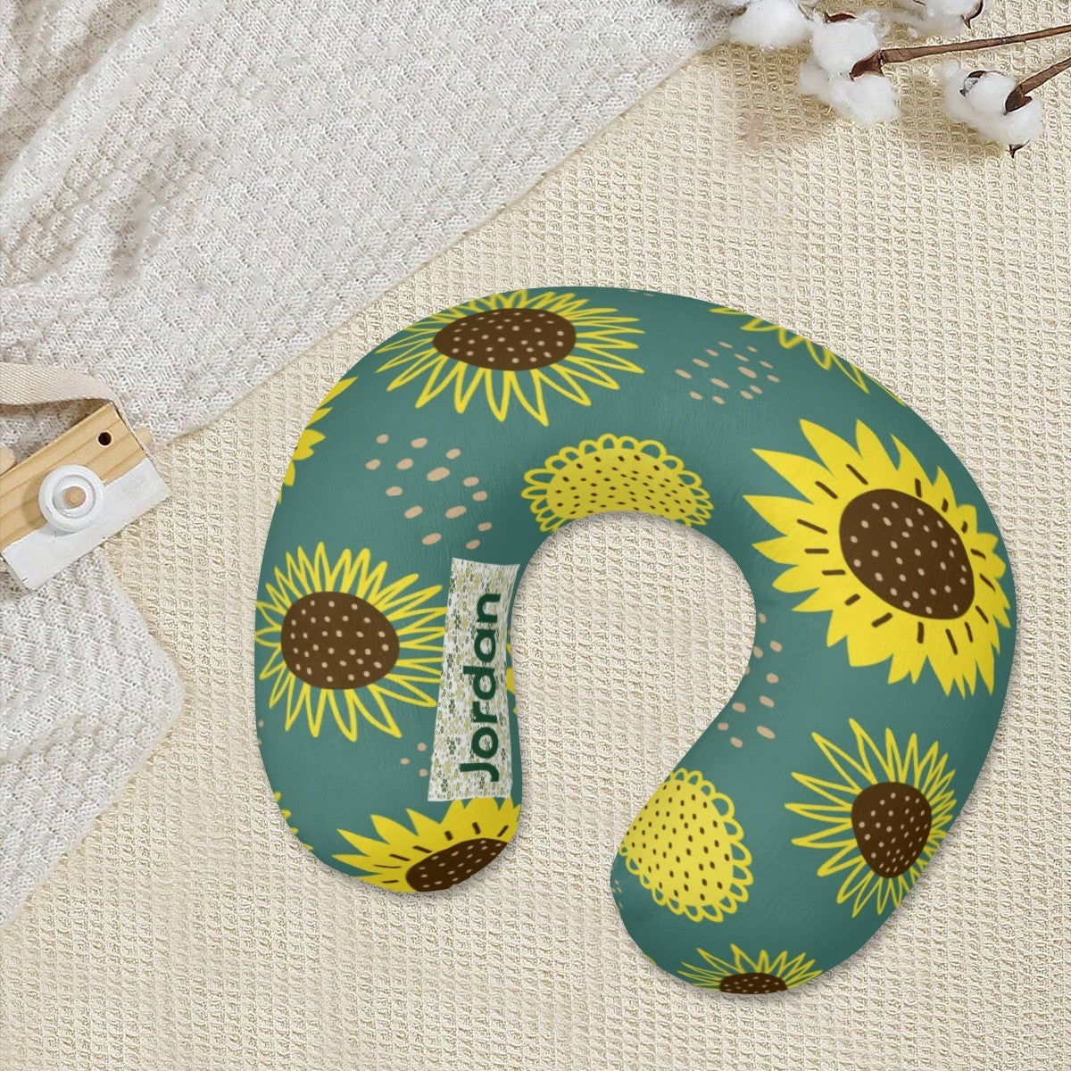 Personalized Sunflower Travel Neck Pillow | Custom Name Gift