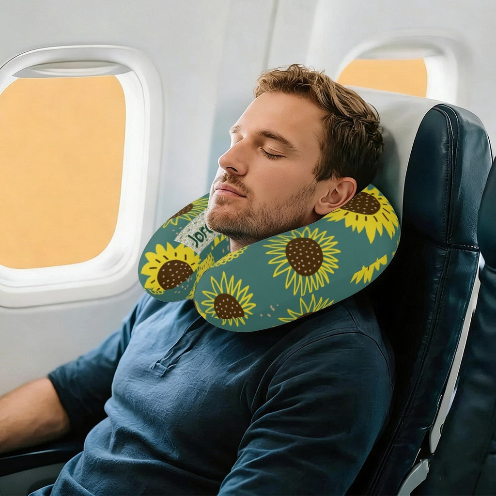 Personalized Sunflower Travel Neck Pillow | Custom Name Gift