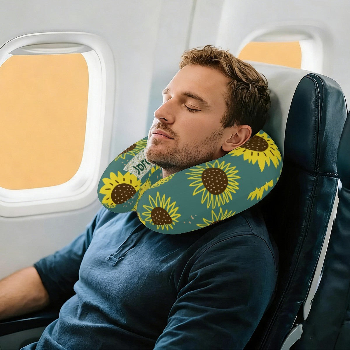 Personalized Sunflower Travel Neck Pillow | Custom Name Gift
