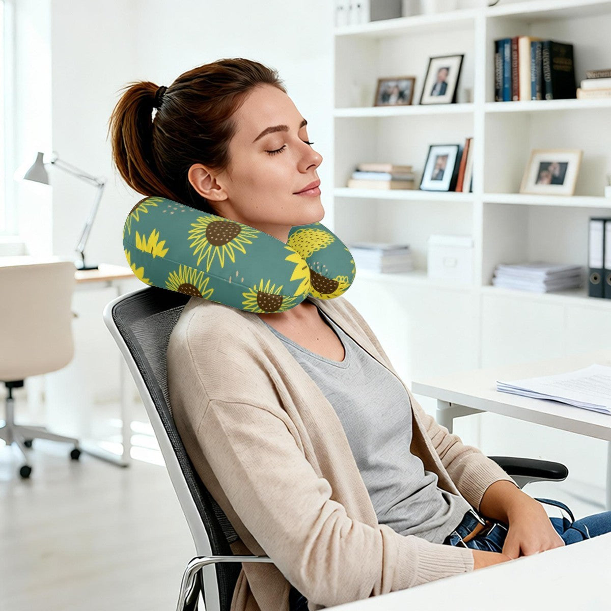 Personalized Sunflower Travel Neck Pillow | Custom Name Gift
