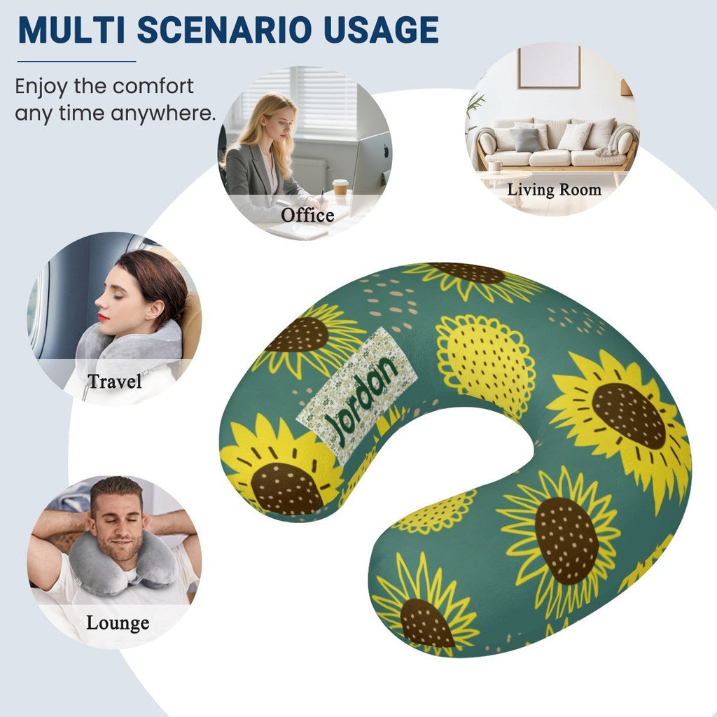 Personalized Sunflower Travel Neck Pillow | Custom Name Gift