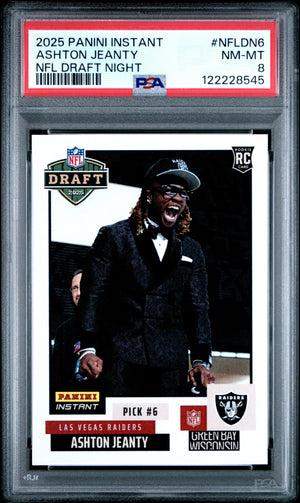 Graded 2025 Panini Instant Ashton Jeanty #NFLDN6 NFL Draft Night Rookie RC Football Card PSA 8 Near Mint
