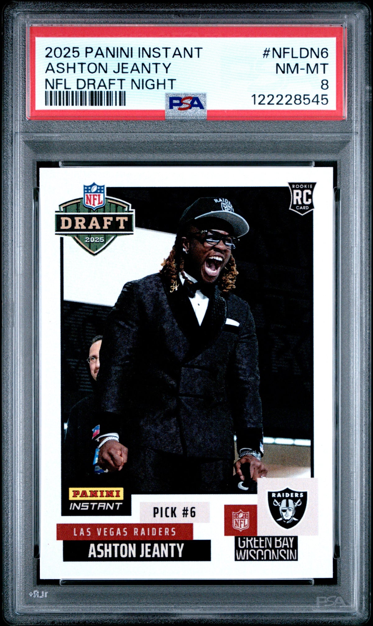 Graded 2025 Panini Instant Ashton Jeanty #NFLDN6 NFL Draft Night Rookie RC Football Card PSA 8 Near Mint