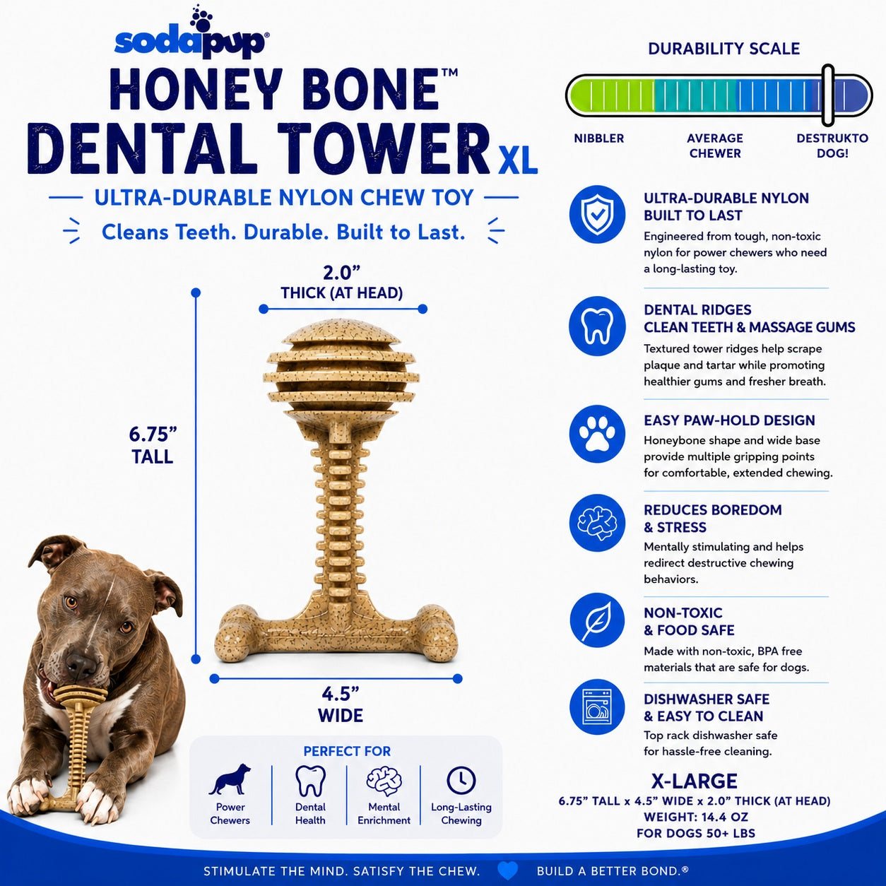 Honey Bone Dental Tower - Indestructible Nylon Dog Chew Toy XL | USA Made