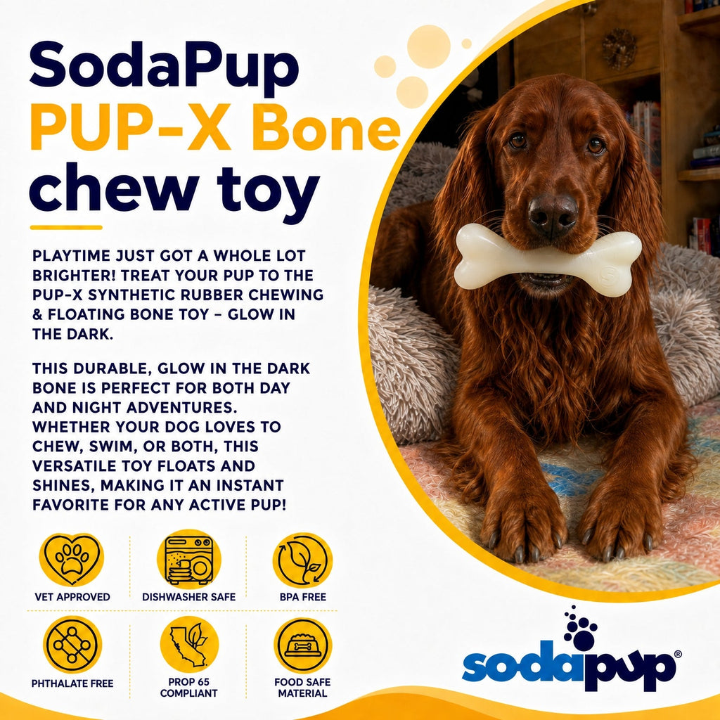 PUP-X Rubber Glow in the Dark Chew Bone Dog Toy - Durable, Floats, Chew Toy for Large Dogs | USA