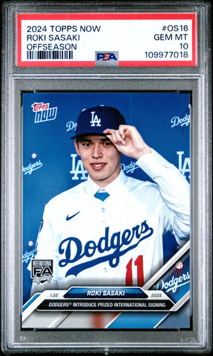 Graded 2024 Topps Now Roki Sasaki #OS16 Offseason Rookie RC Baseball Card PSA 10 Gem Mint