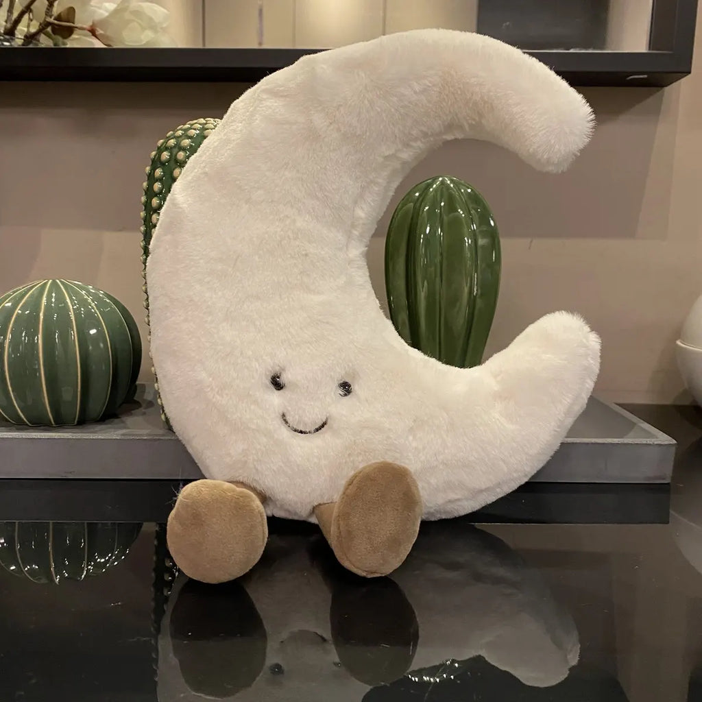 Smile Face Sun & Moon Plush Toy – Cute Cartoon Weather Pillow