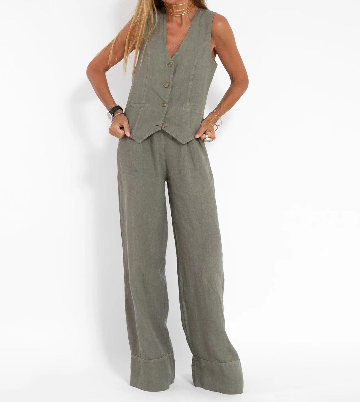 Women's Sleeveless Vest and Pants Set, Colorblock Two-Piece Suit