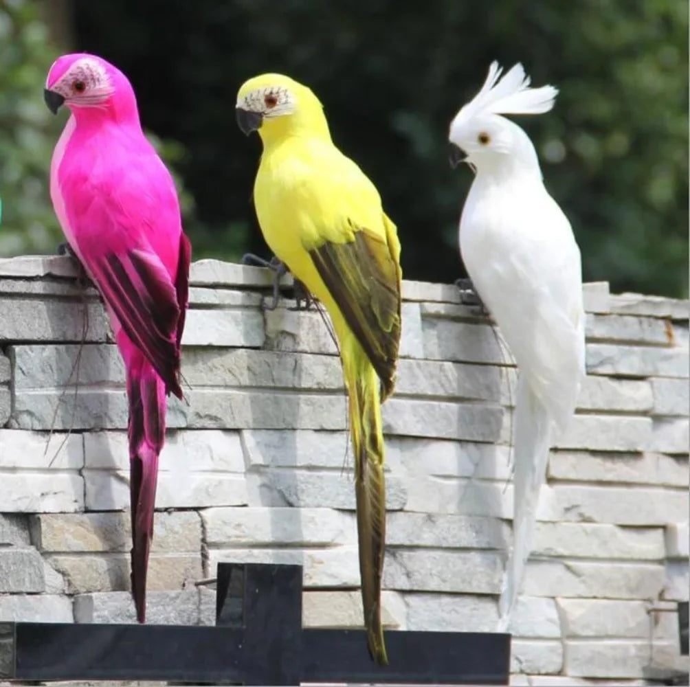 Handmade Feather Parrot Statue – Lifelike Bird Ornament for Garden and Home Decor