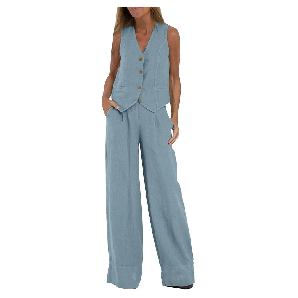 Women's Sleeveless Vest and Pants Set, Colorblock Two-Piece Suit