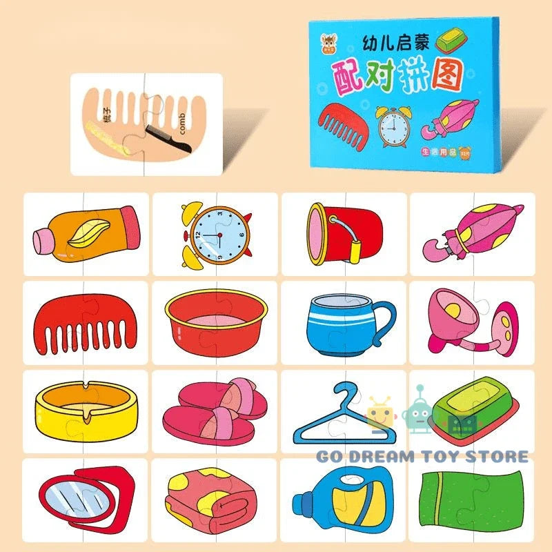 32Pcs Toddler Matching Cards – Montessori Animal & Shape Puzzle Set