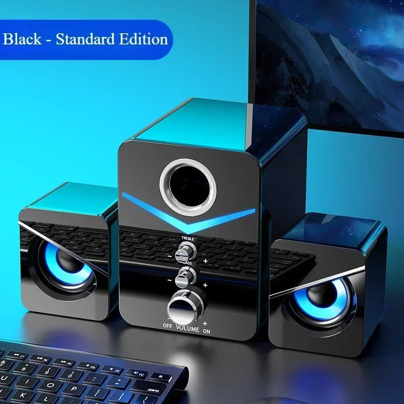 USB Desktop Speakers with Built-In Microphone – Wired Stereo Computer Speakers