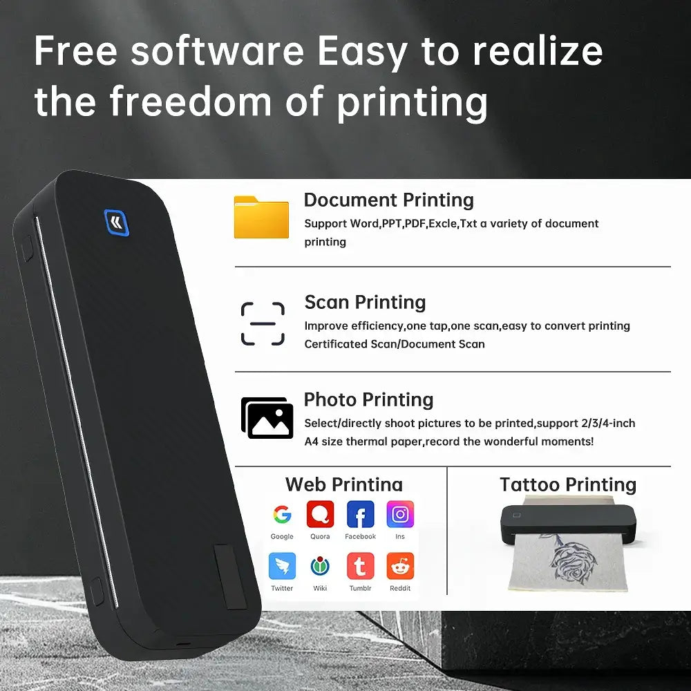 Portable A4 Thermal Printer – Bluetooth Wireless Mini Document Printer