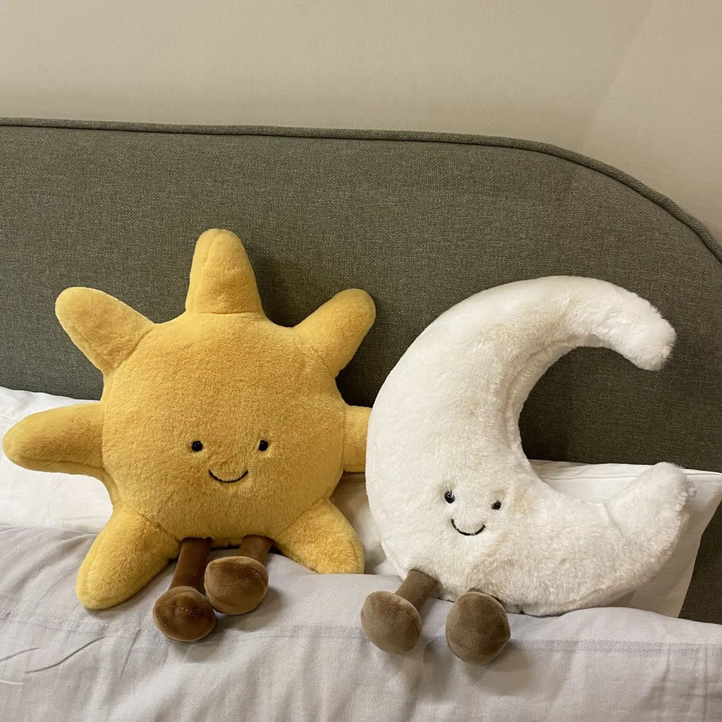 Smile Face Sun & Moon Plush Toy – Cute Cartoon Weather Pillow