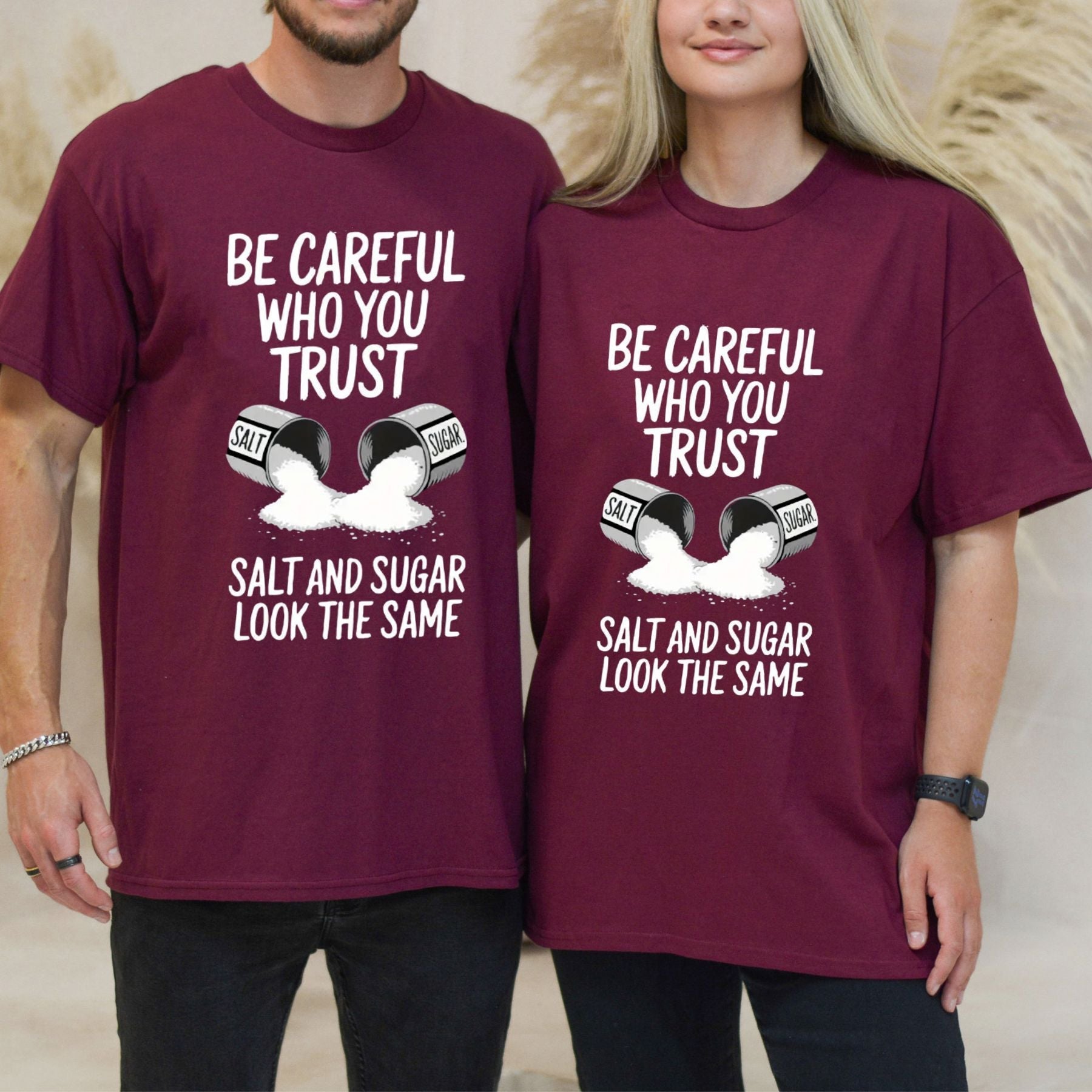 "Salt Graphic: Be Careful Who You Trust" T-Shirt – 200g Heavyweight Cotton Outdoor Fitness Top, Minimalist Gym Graphic Tee for Men & Women
