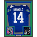 Framed Autographed/Signed Sam Darnold 35x39 Seattle Blue Retro Football Jersey Beckett BAS COA