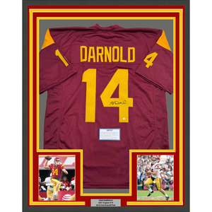 Framed Autographed/Signed Sam Darnold 35x39 USC Southen Cal Maroon College Football Jersey Steiner COA