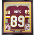 Framed Autographed/Signed Santana Moss 35x39 Washington Burgundy Football Jersey JSA COA