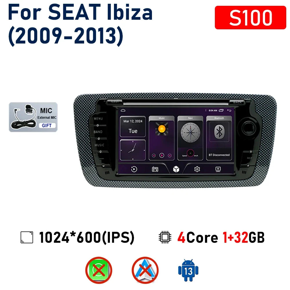 7" Touch Screen Car Stereo Head Unit for Seat Ibiza 2009–2013