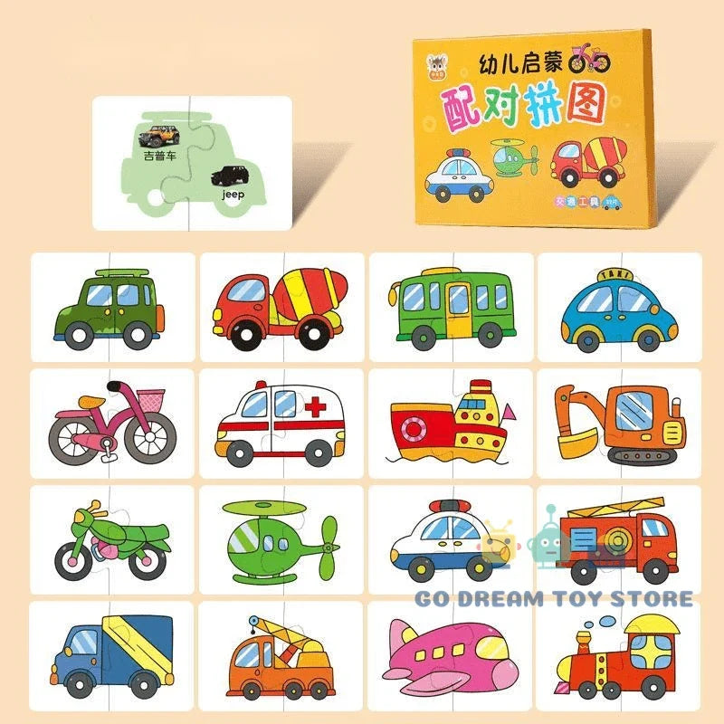 32Pcs Toddler Matching Cards – Montessori Animal & Shape Puzzle Set