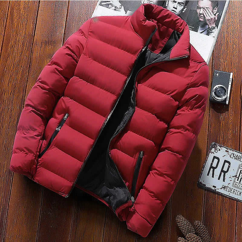 Men's Winter Jacket with Stand Collar – Thick Warm Windbreaker Coat, Casual Zip-Up Outerwear