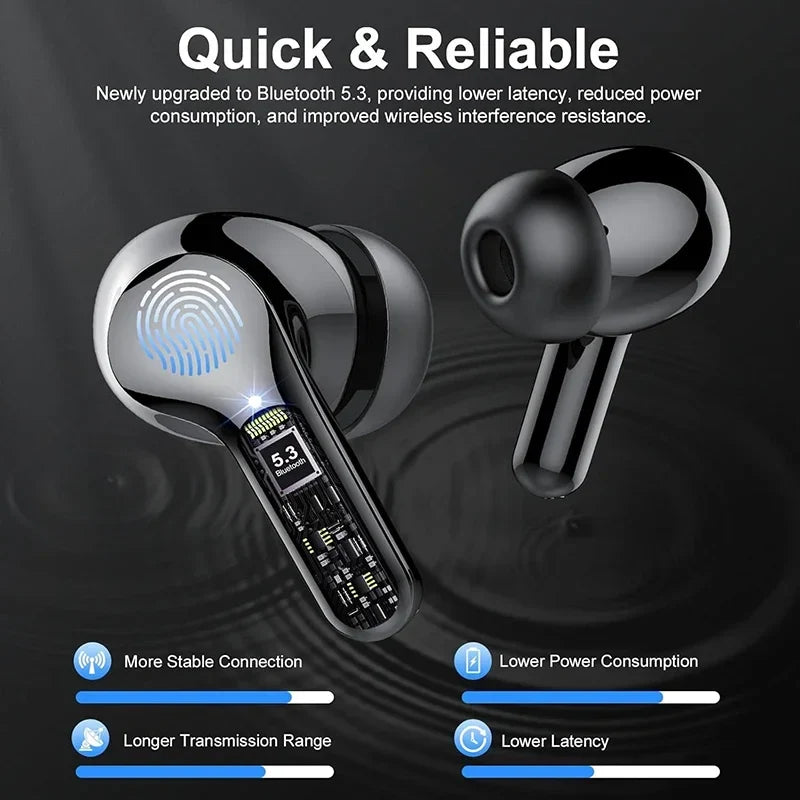 Bluetooth 5.3 In-Ear Earbuds with LED Display & ENC Mic