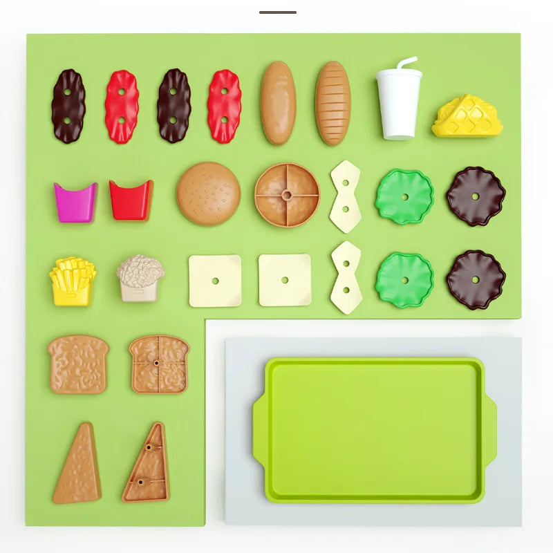 Children Hamburger Pretend Play Kitchen Toy Set – Sandwich & Fries