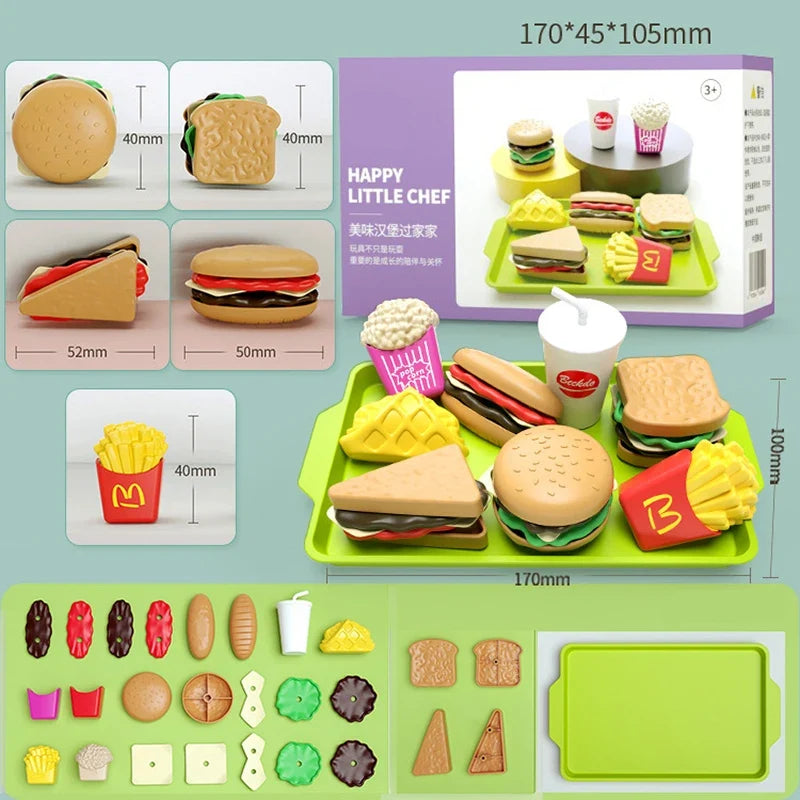 Children Hamburger Pretend Play Kitchen Toy Set – Sandwich & Fries