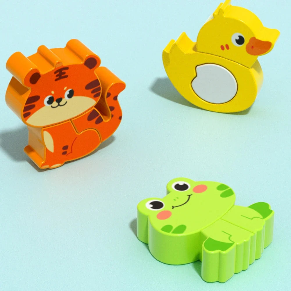 4-in-1 Wooden 3D Cartoon Animal Puzzle | Educational Toy for Kids