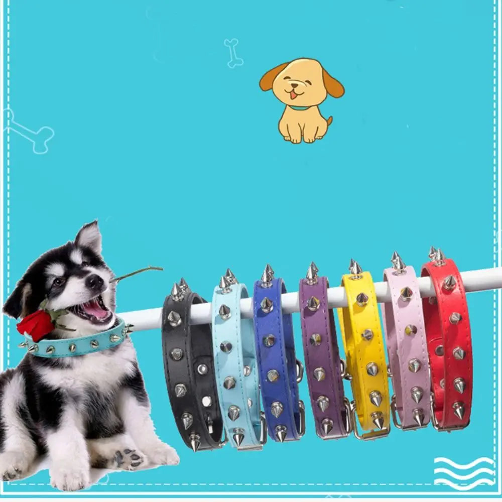 Adjustable Studded PU Leather Collar for Dogs & Cats
