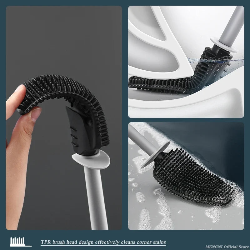 Wall Mount Toilet Brush Set with Quick Drain Holder, Compact Bathroom Brush