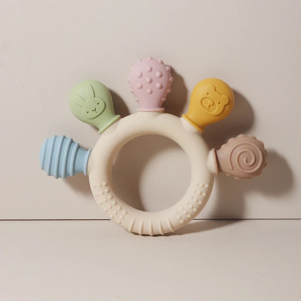 Silicone Baby Ring Teether – Multicolor Sensory Gum Relief Toy