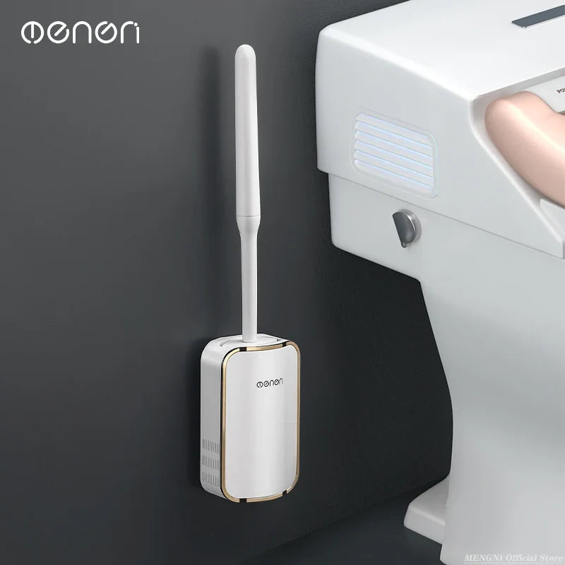 Wall Mount Toilet Brush Set with Quick Drain Holder, Compact Bathroom Brush